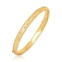 14k Yellow Gold Diamond Carved Bangle (6.0 mm) 7 in