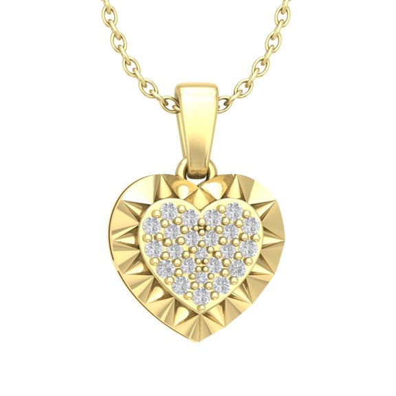 Araiya Fine Jewelry 14k Yellow Gold Diamond Cluster Heart Shape Pendant with Yellow Plated Chain Necklace (1/6 cttw, I-J Color, I2-I3 Clarity), 18"