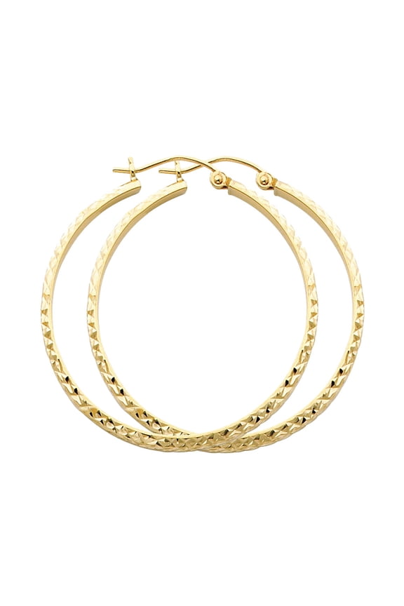 14k Yellow Gold Diamond-Cut 2.8mm Thick Hollow Round Tube Hoop Earrings (35mm)