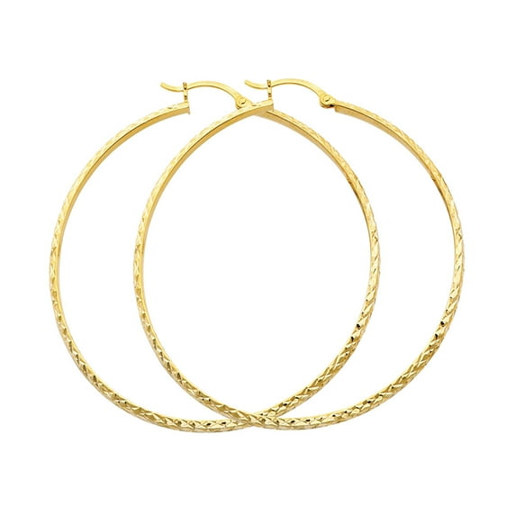 14k Yellow Gold Diamond-Cut 2.8mm Thick Hollow Round Tube Hoop Earrings (45mm)