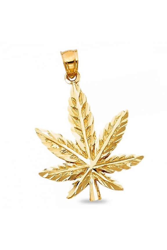 14k Yellow Gold Diamond Cut 420 Cannabis Marijuana Leap Pendant Pot Charm Solid High Polish Genuine New 27 mm x 24 mm