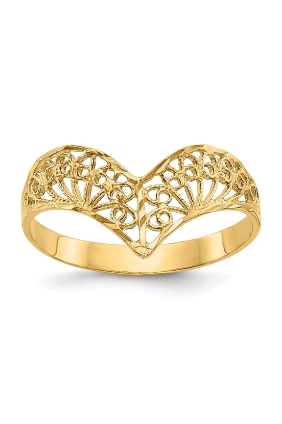14k Yellow Gold Diamond-Cut Filigree V-Shaped Ring
