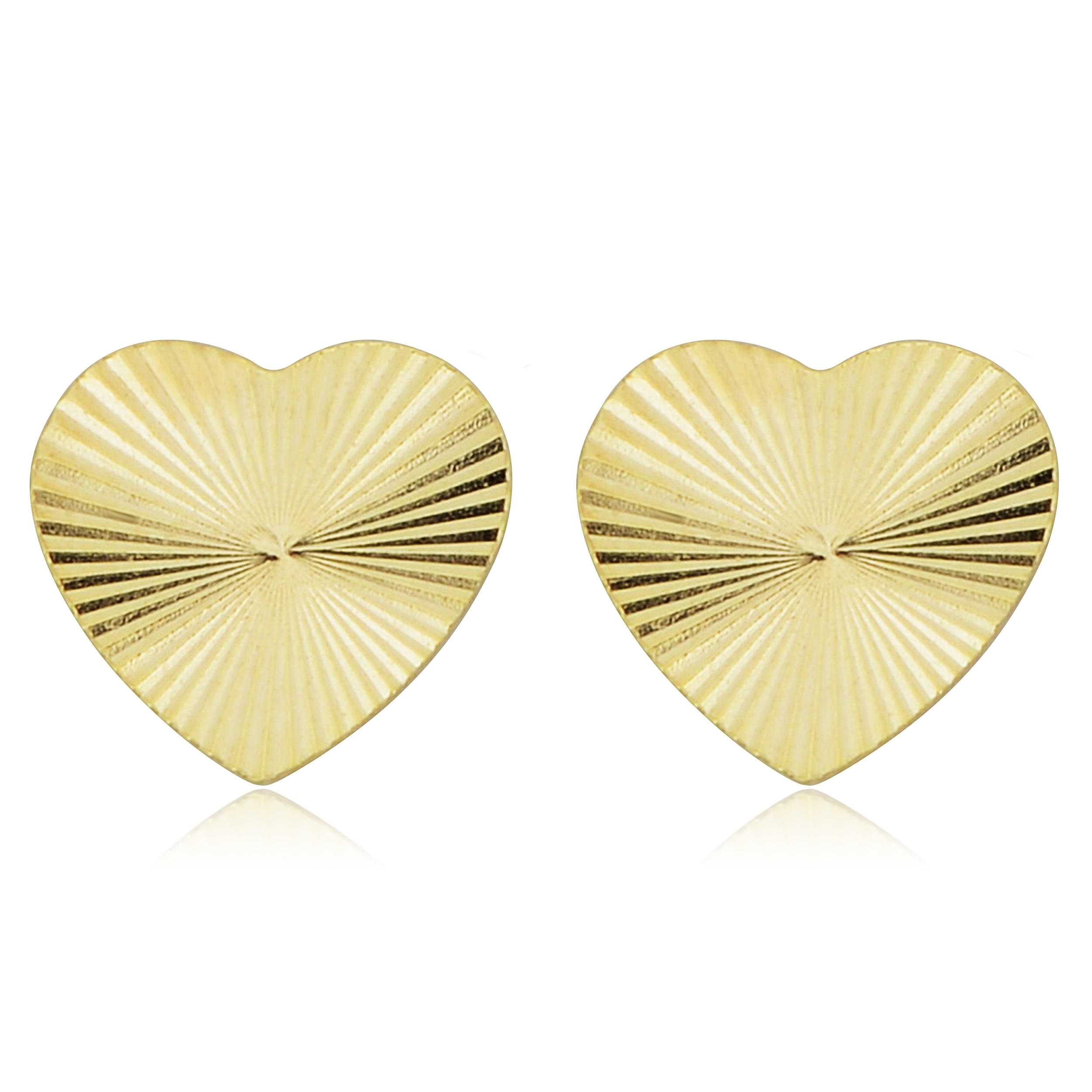 FREMADA KoolJewelry 14k Yellow Gold Diamond-cut Heart Stud Earrings | Minimalist Jewelry for Women