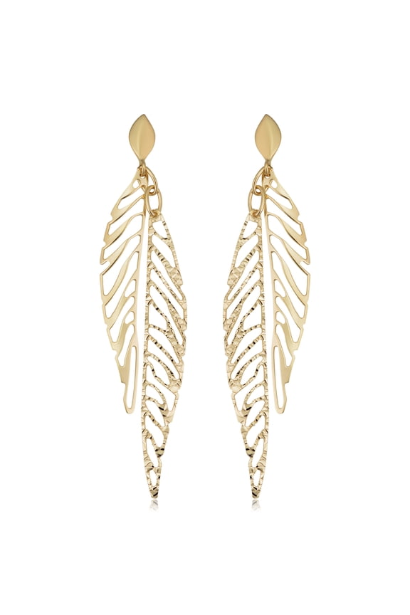KoolJewelry 14k Yellow Gold Diamond-cut Leaf Dangle Earrings