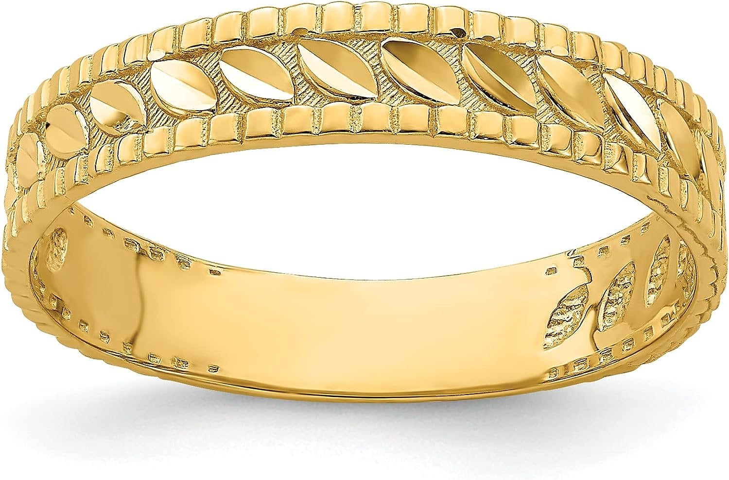 14k Yellow Gold Diamond Cut Leaf Engraved Thumb Ring size Ring