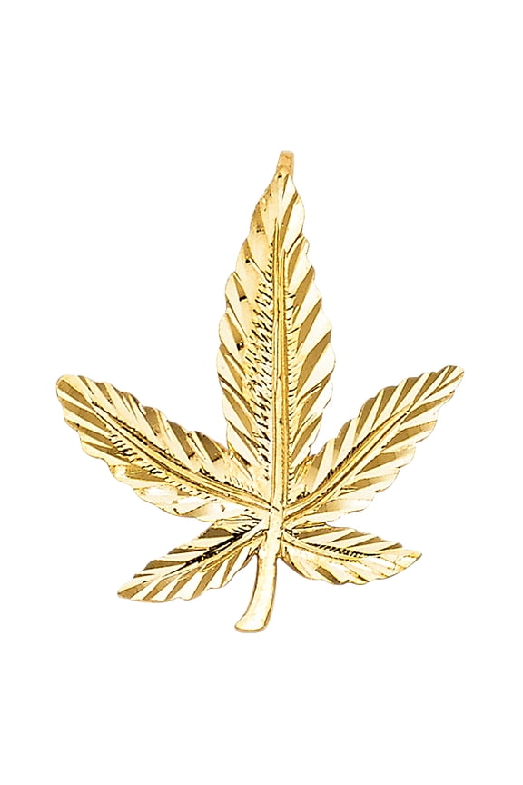 14k Yellow Gold Diamond-Cut Leaf Pendant Weed Pot Marijuana Stoner 420 Charm Jewelry Female Unisex