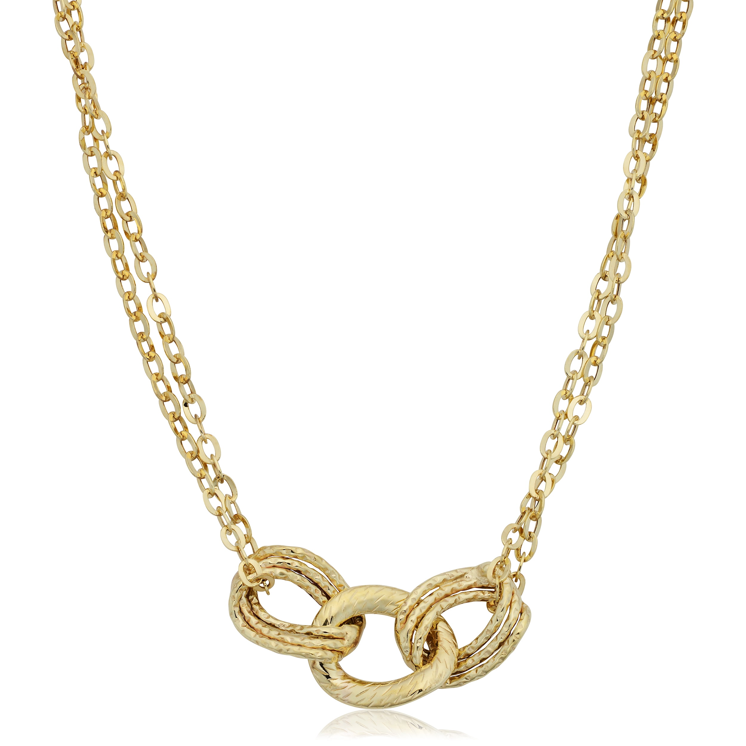 KoolJewelry 14k Yellow Gold Diamond-cut Link and Double Strand Necklace (18 inch)
