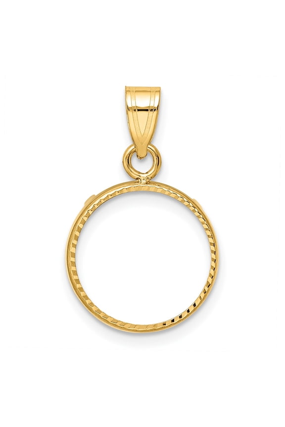 14k Yellow Gold Diamond Cut Prong Setting Coin Bezel Pendant Mounting - Fits 13mm