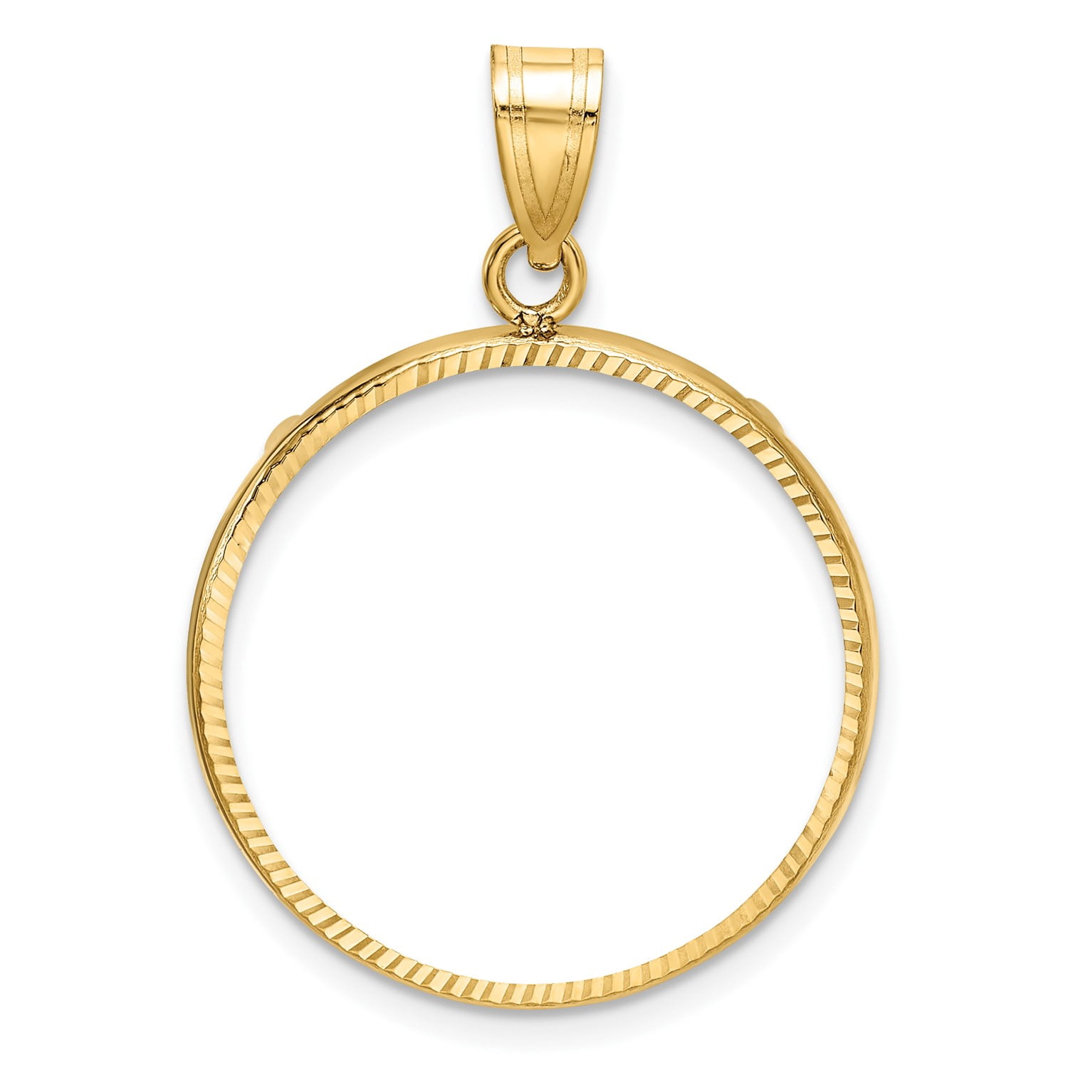 14k Yellow Gold Diamond Cut Prong Setting Coin Bezel Pendant Mounting ...