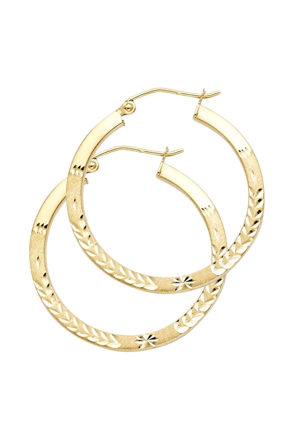 14k Yellow Gold Diamond-Cut Square Tube Hoop Earrings (30mm)