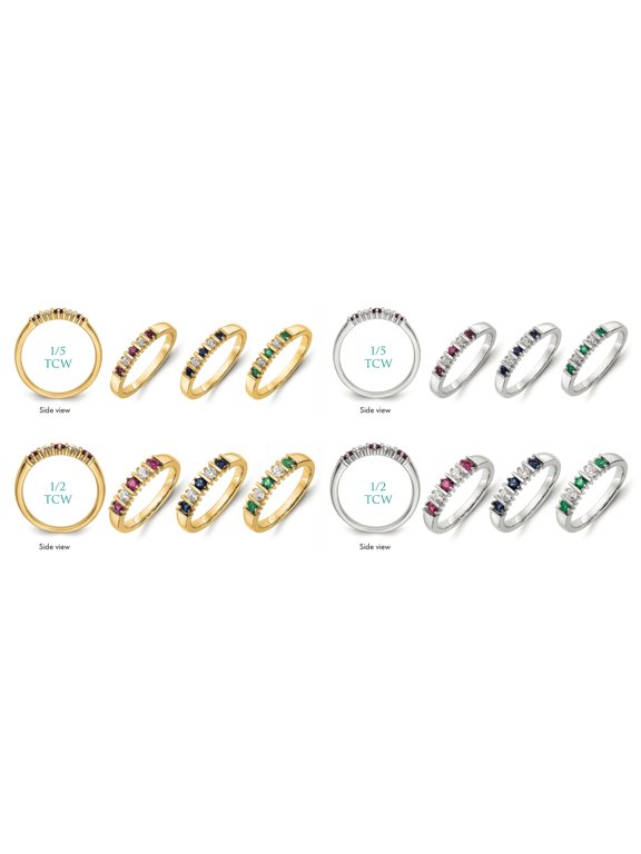 14k Yellow Gold Diamond & Emerald Wedding Band Stackable Bar Top Anniversary Ring 1/5 TCW