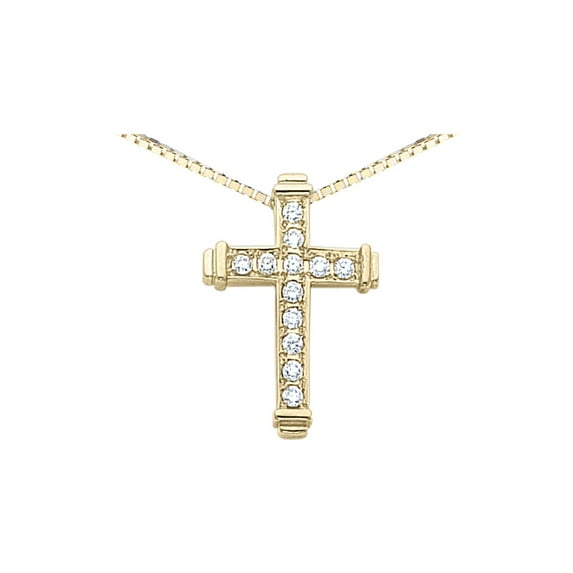 14k Yellow Gold Diamond Latin Cross Pendant