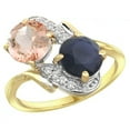 thumbnail image 1 of 14k Yellow Gold Diamond Natural Morganite & Quality Blue Sapphire 2-stone Mothers Ring Round 7mm,size8.5, 1 of 3