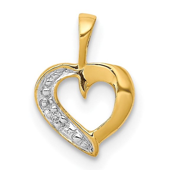 14k Yellow Gold Diamond Open Heart Pendant Charm with Textured White Gold Accent