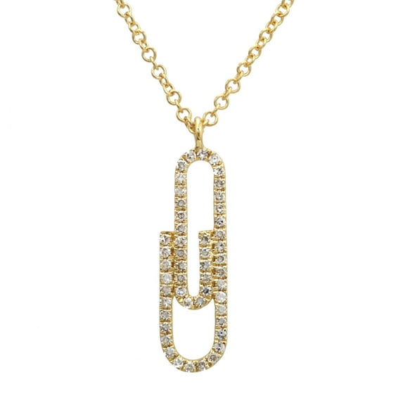 14k Yellow Gold Diamond Paper Clip Pendant Necklace