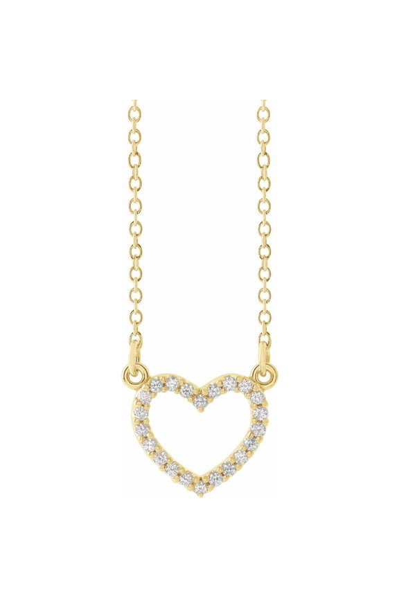 14k Yellow Gold Diamond Petite Heart Shape Necklace Fine Jewelry for Women Gifts for Her (9.7x8.5mm, 1/10 cttw, G-H, I1), 16"