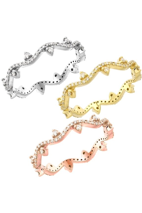 14k Yellow Gold Diamond Stackable Rings for Women Waves and Dots Design 1/8 inch size 8