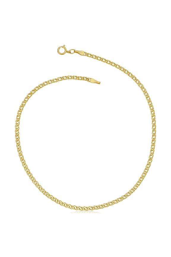 KoolJewelry 14k Yellow Gold Diamond Weave Curb Chain Anklet (2 mm, 10 inch) | Minimalist Jewelry for Women