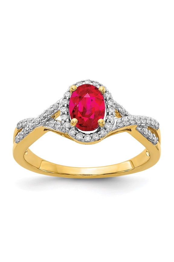 14k Yellow Gold Diamond and Ruby Ring Fine Jewelry For Women Gifts For Her, Size 7