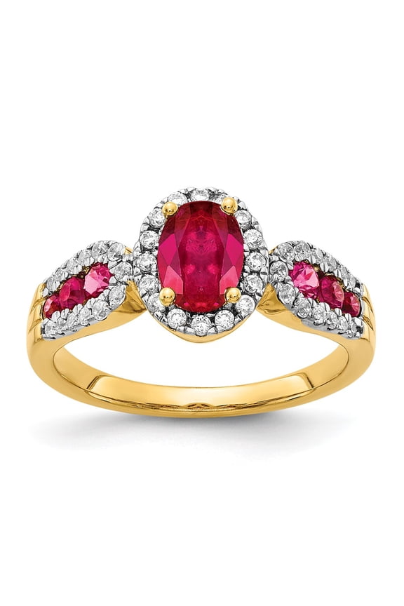 14k Yellow Gold Diamond and Ruby Ring Fine Jewelry For Women Gifts For Her, Size 7