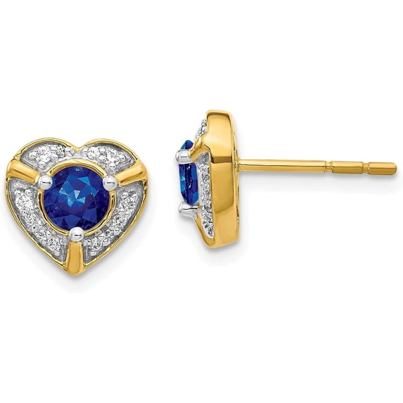 14k Yellow Gold Diamond and Sapphire Fancy Heart Earrings - 9mm