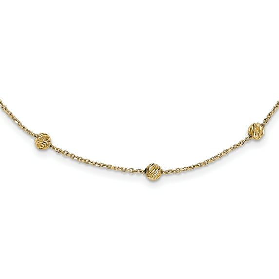 14k Yellow Gold Diamond-cut Beads Station Necklace