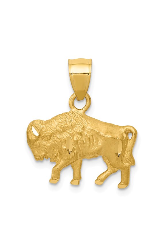 14k Yellow Gold Diamond-cut Buffalo Pendant