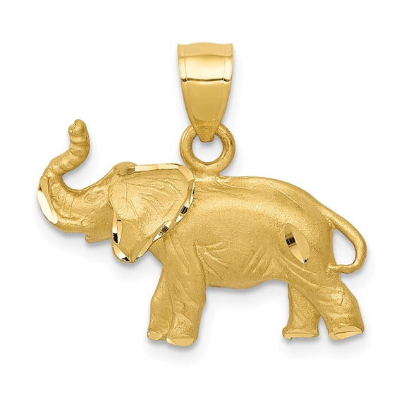 14k Yellow Gold Diamond-cut Elephant Pendant Charm