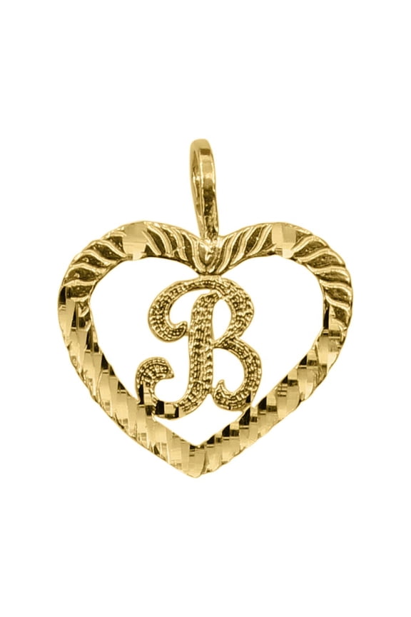 14k Yellow Gold Diamond-cut Heart-shaped Initial Letter 'B' Pendant