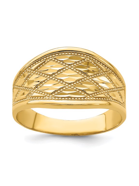 14k Yellow Gold Diamond-cut Marquise Quilted Pattern Band Ring