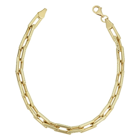 KoolJewelry 14k Yellow Gold Diamond-cut Rectangular Link Bracelet for Women (4.9 mm, 7.5 inch)