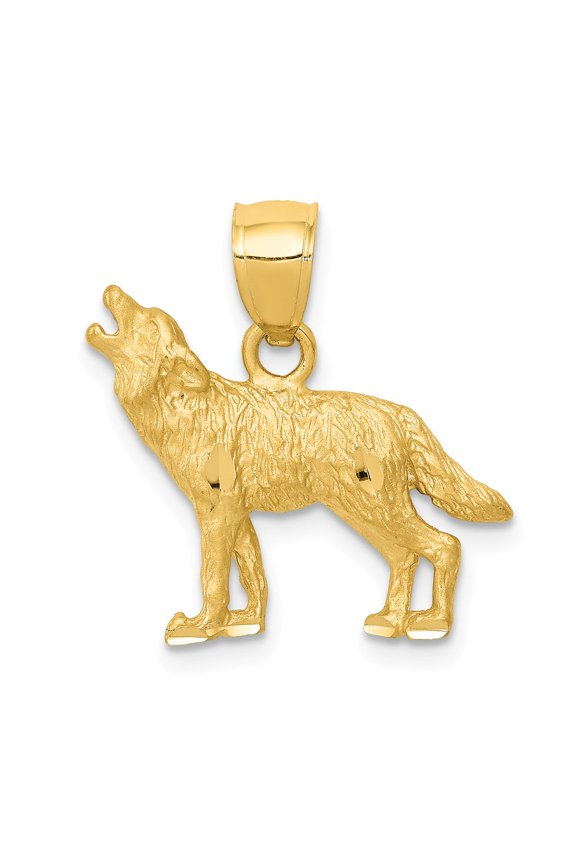 14k Yellow Gold Diamond-cut Wolf Pendant Charm