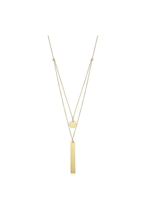 KoolJewelry 14k Yellow Gold Disc and Bar Layered Necklace (adjusts to 16 or 17 inch)