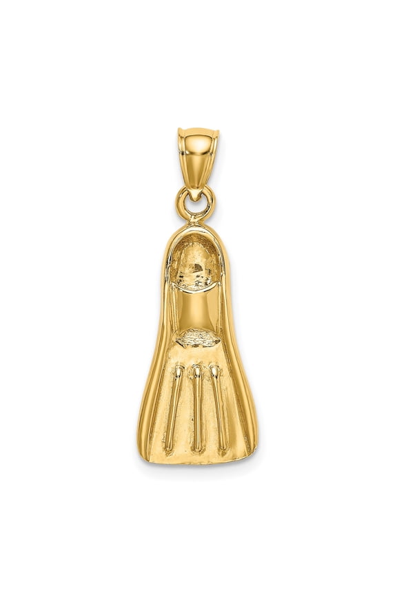 14k Yellow Gold Diving Fin Pendant Necklace for Men or Women, Nautical Ocean Charm, Marine Scuba Snorkeling Jewelry for Beach or Travel Style