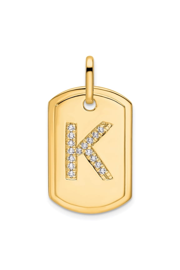 14k Yellow Gold Dog Tag Pendant with Diamond Accent K Initial, Unisex Minimalist Name Jewelry Necklace for Women, Modern Custom Charm for Layering