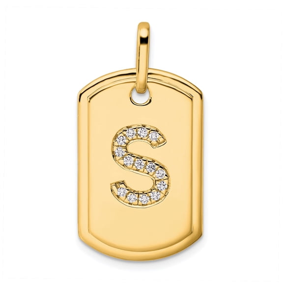14k Yellow Gold Dog Tag Pendant with Diamond Accent S Initial for Men and Women, Custom Monogram Necklace, Personalized Fashion Jewelry