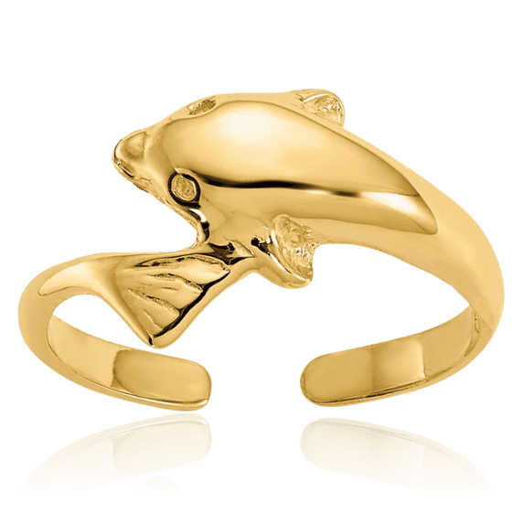 14K Solid Yellow Gold Dolphin Adjustable Toe Ring Open Midi Band Summer Beach Jewelry
