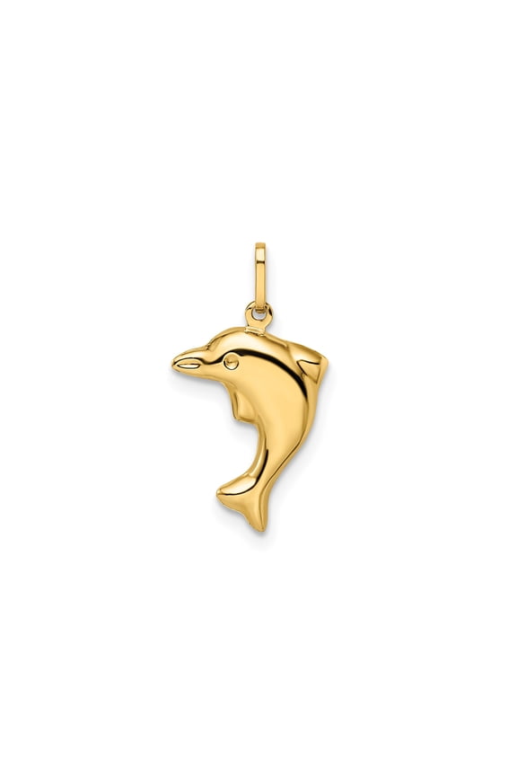 14k Yellow Gold Dolphin Pendant Charm for Women or Unisex, Jumping Marine Animal Necklace for Beachwear, Ocean Life Nautical Jewelry, Nature Inspired Sea Design