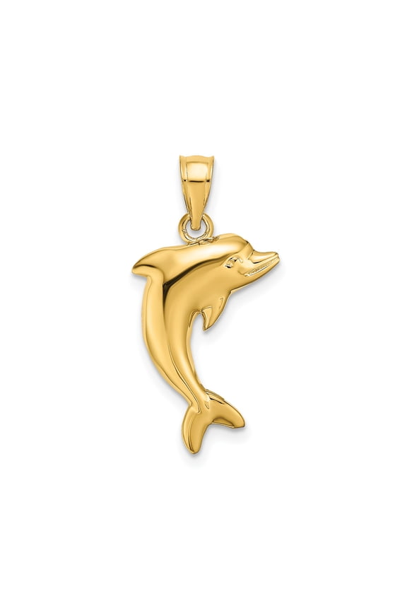 14k Yellow Gold Dolphin Pendant for Women, Sleek Nautical Marine Animal Charm with Ocean-Inspired Sea Life Design, Nature Symbol Minimalist Beach Jewelry