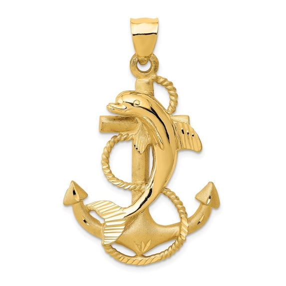 14k Yellow Gold Dolphin on Anchor Charm Pendant