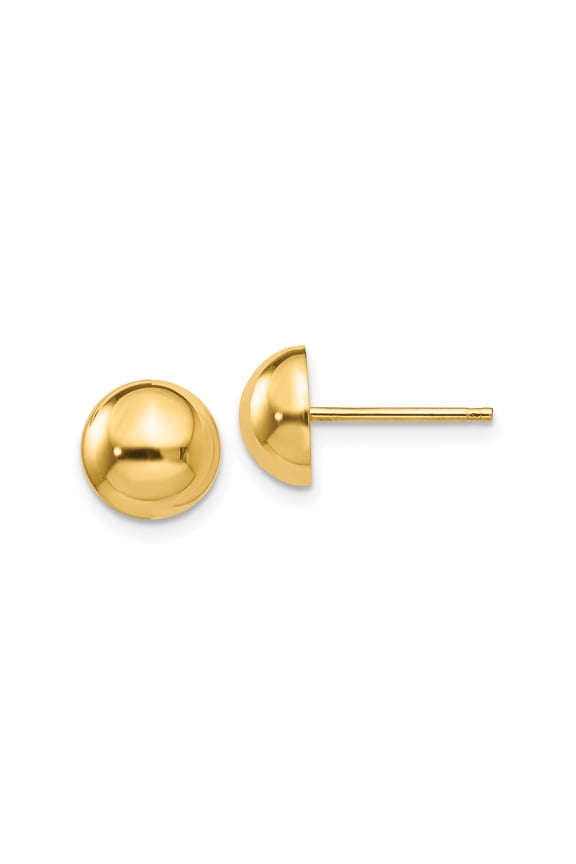 14k Yellow Gold Dome Stud Earrings, 8mm Polished Button Style for Women, Jewelry Stores Network