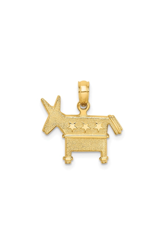 14k Yellow Gold Donkey Pendant with Three Stars, Democratic Party Symbol for Men or Women, Political Jewelry Representing Patriotism and Civic Engagement
