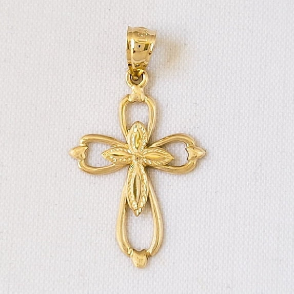 14k Yellow Gold Double Cross Pendant