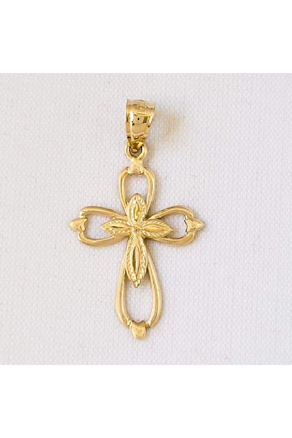 14k Yellow Gold Double Cross Pendant