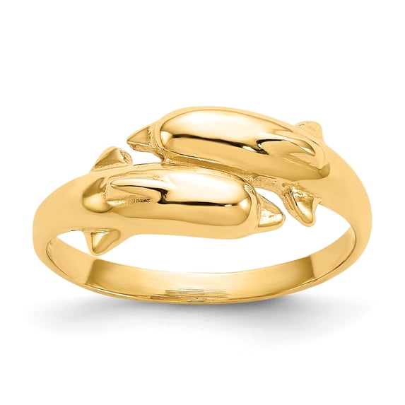 14k Yellow Gold Double Dolphin Band Ring