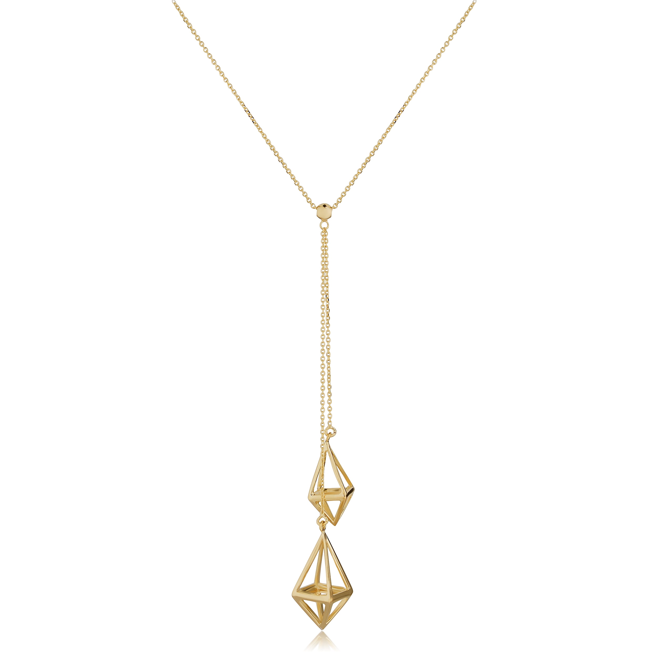 KoolJewelry 14k Yellow Gold Double Haxagon Pyramid Drop Necklace ...