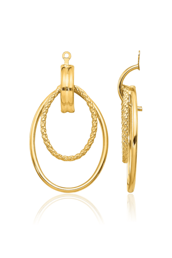 14K Solid Yellow Gold Double Oval Earring Jackets - 36mm 1-3/8 inch - Friction Back, Geometric Women's