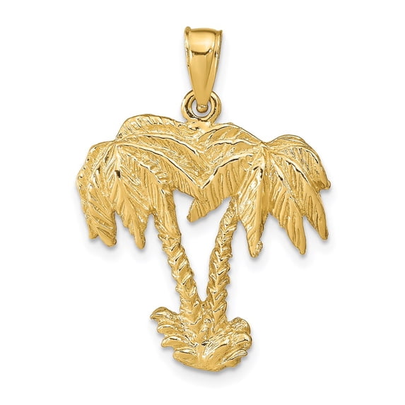 14k Yellow Gold Double Palm Trees Pendant Charm
