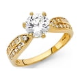 thumbnail image 1 of 14k Yellow Gold Double Row Setting CZ Round Solitaire Wedding Ring, 1 of 2