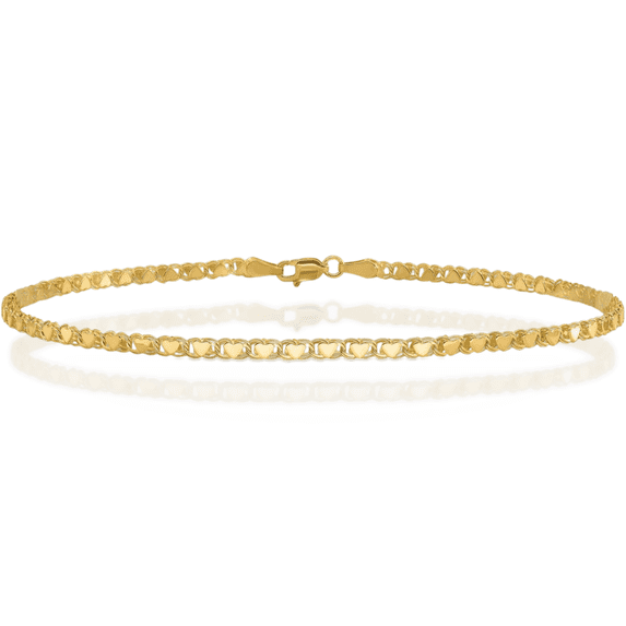 14K Solid Yellow Gold Double Sided Heart Anklet Summer Beach Foot Ankle Bracelet